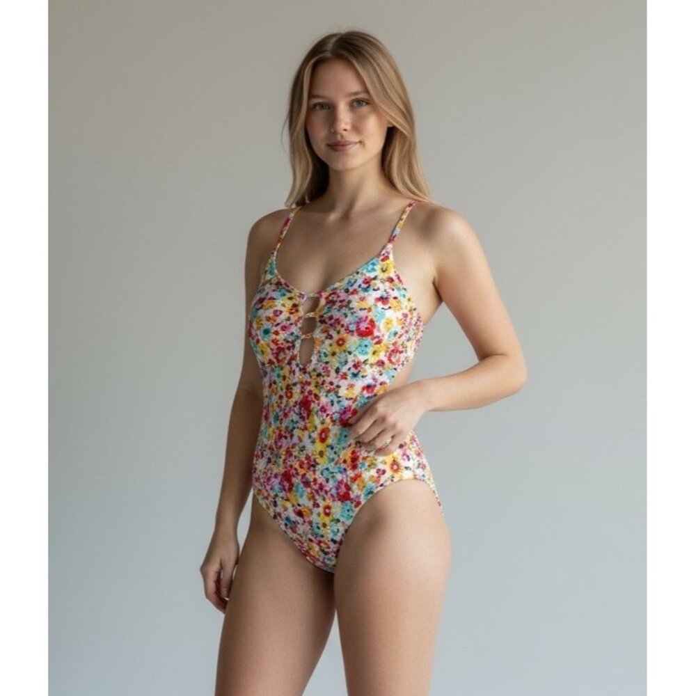 New Bleu 1 Piece Swimsuit Womens 10 Colorful Floral Beach Travel Resort Swimwear